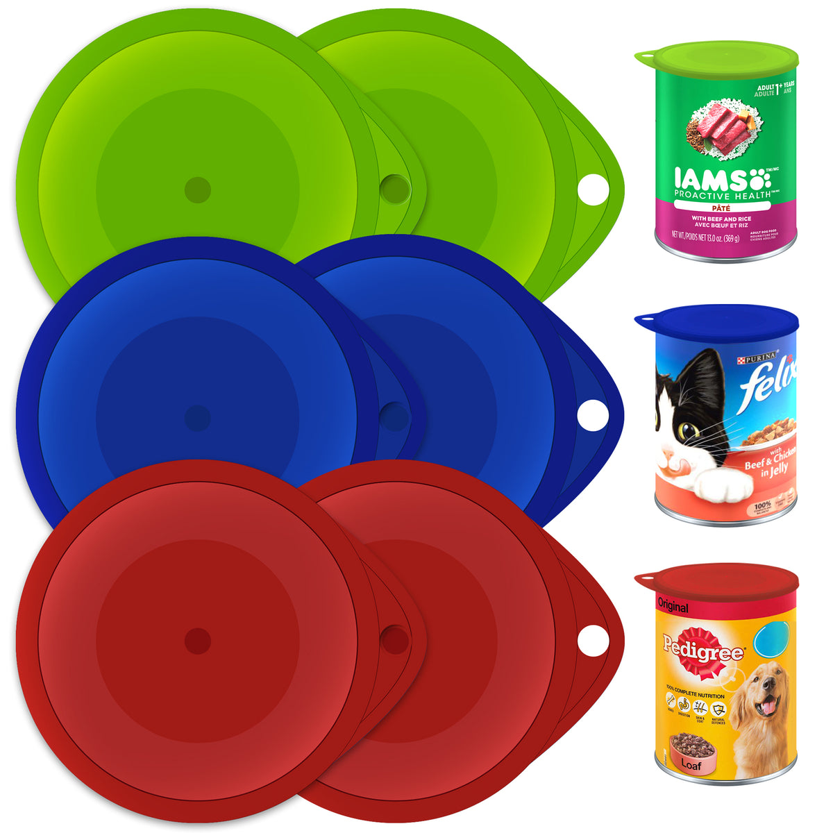 Reusable Plastic Can Lids for Pet Food Storage - Set of 6 Dog and Cat Tin Covers