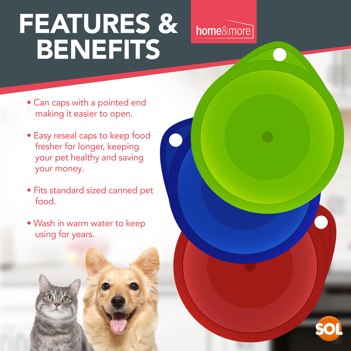 Reusable Plastic Can Lids for Pet Food Storage - Set of 6 Dog and Cat Tin Covers